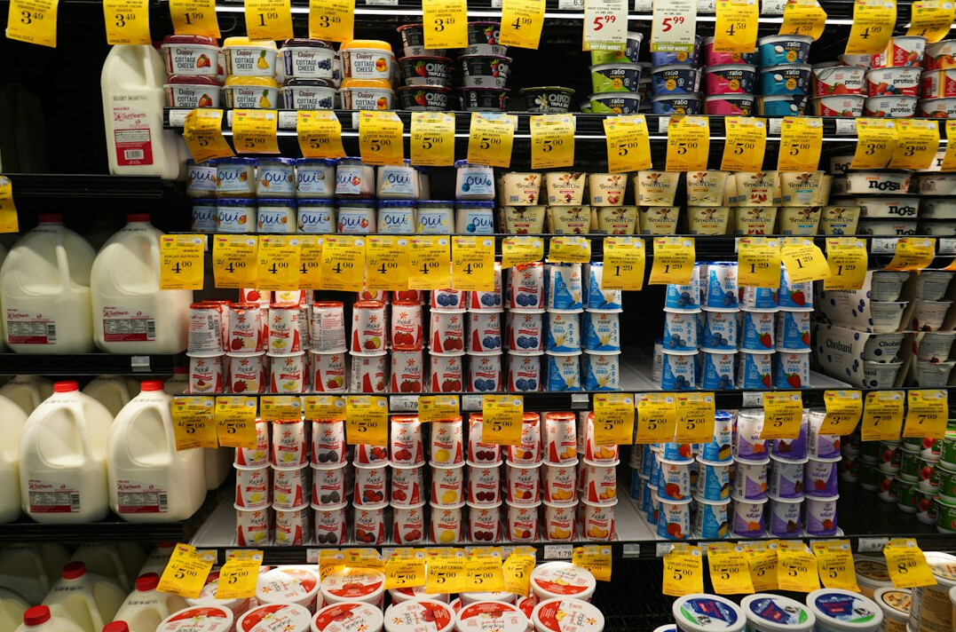 supermarket shelves with products